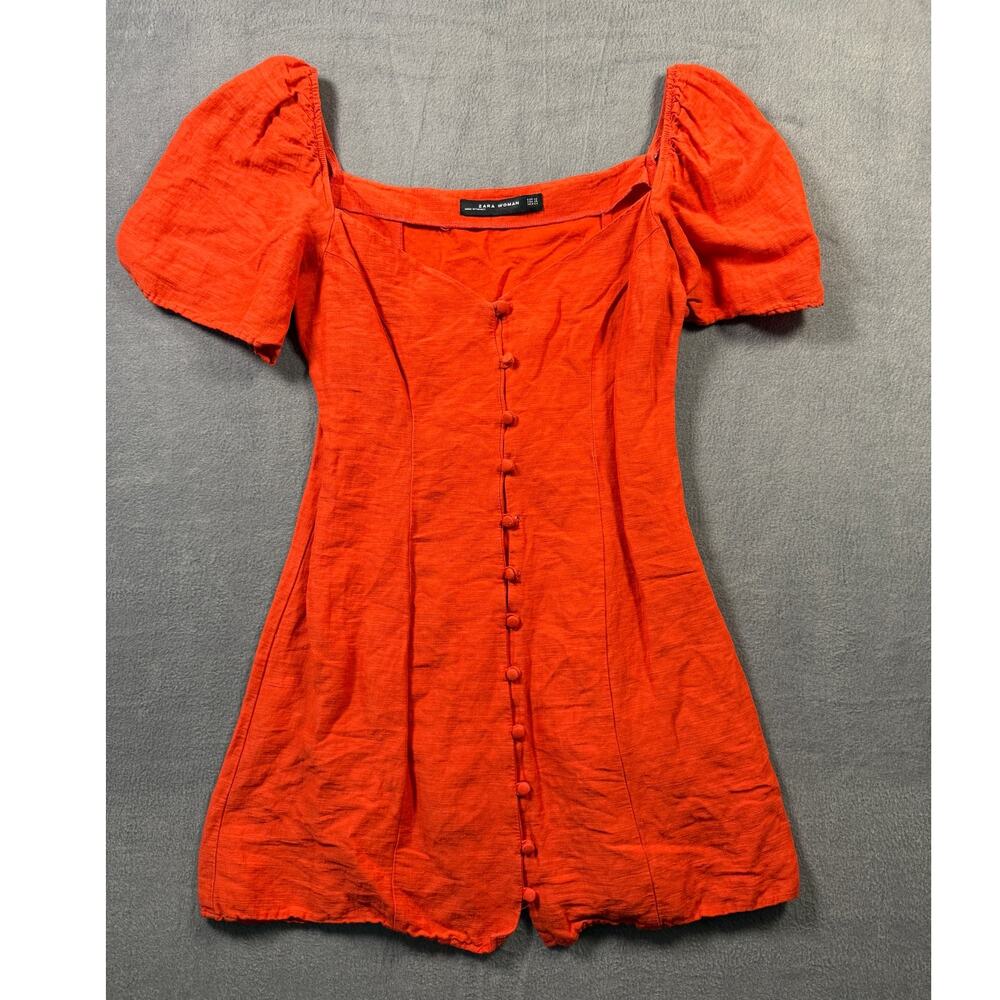 Zara Puff Cap Sleeve Baby Doll Red Fit n Flare Dress Size XS Red